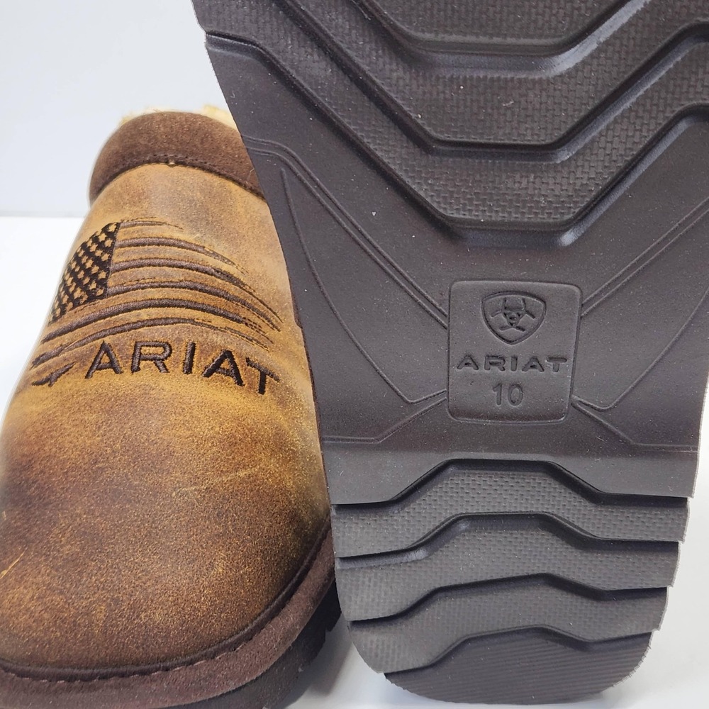 Ariat Shoes Mens Size 10 Brown Leather Faux Fur Mule Slippers Flag AR2692-200 - Picture 2 of 15